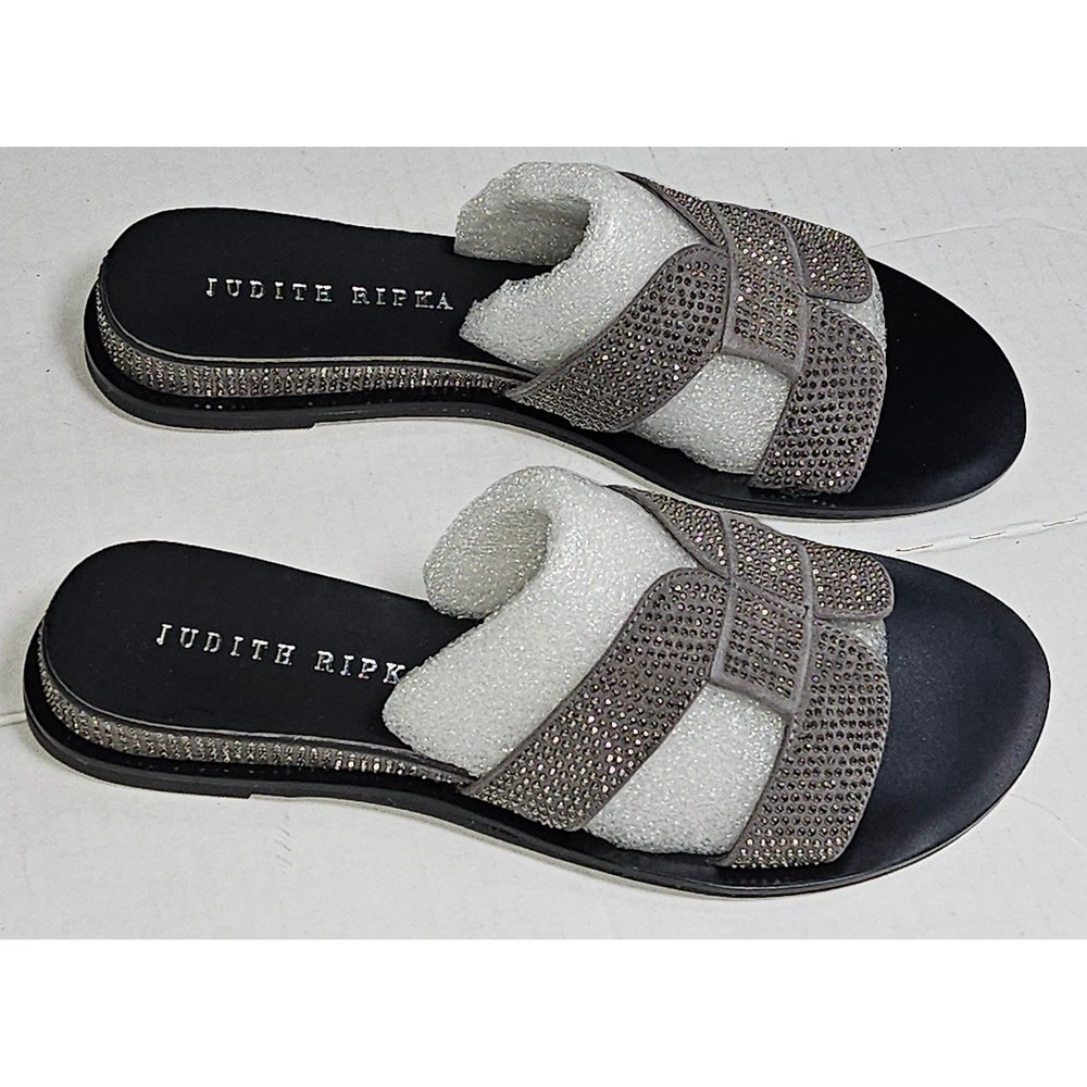 Judith Ripka Sloane Pewter Rhinestone Embellished Slide Sandals A276371 Size 5M - Picture 3 of 10